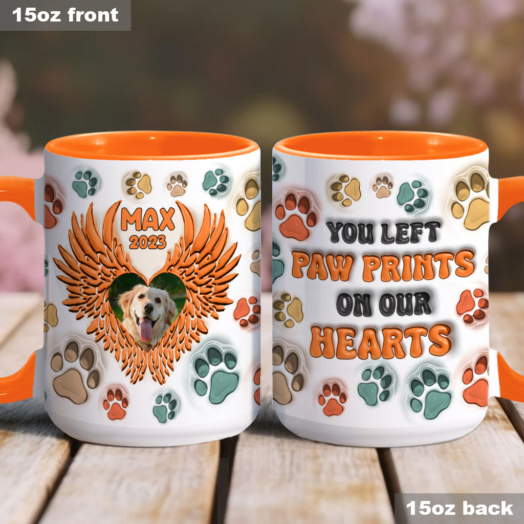 You Left Paw Prints On Our Hearts Angel Wings - Gift for dog lovers, who lost dog, who lost cat - Personalized Accent Mug