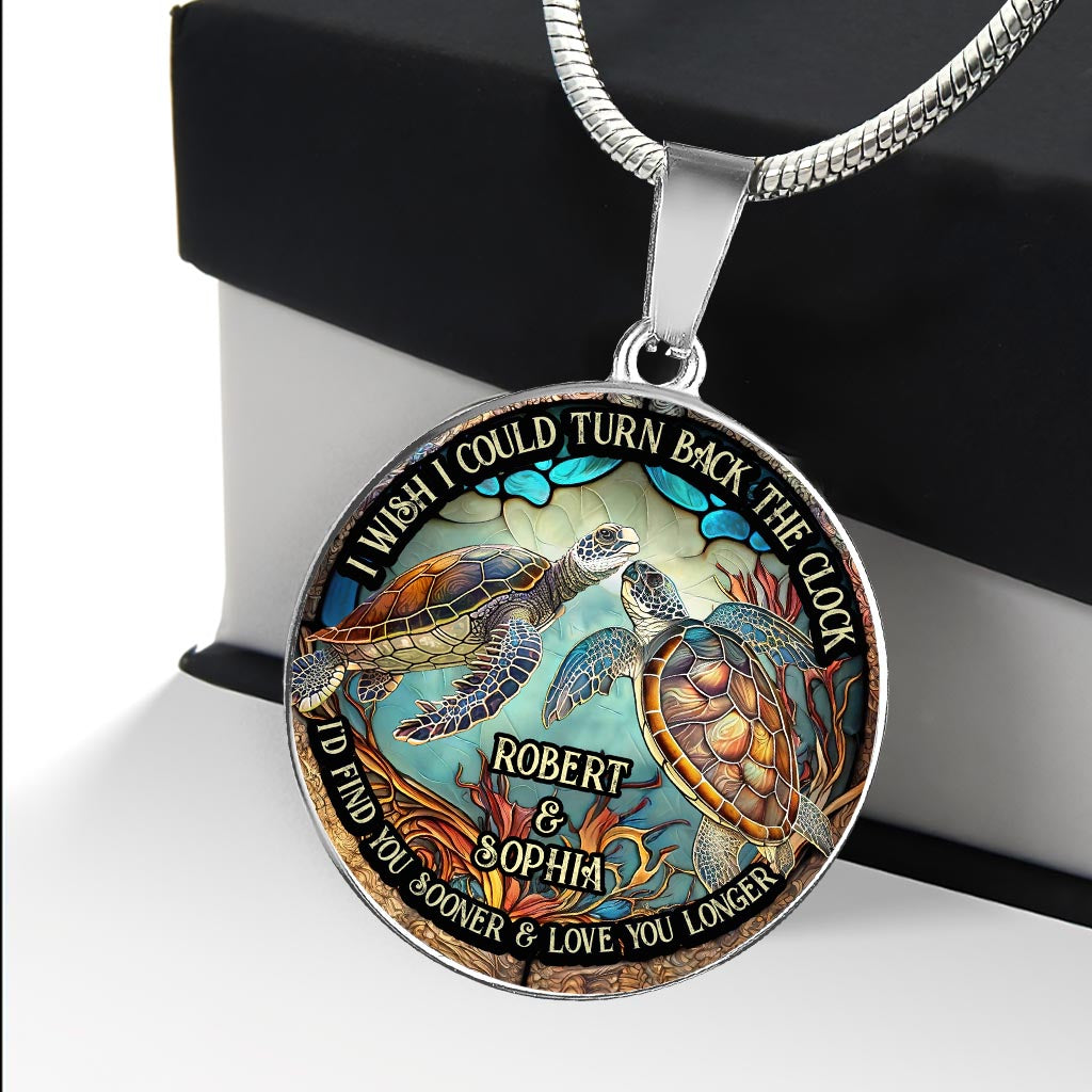 Turn Back The Clock - Personalized Turtle Round Pendant Necklace