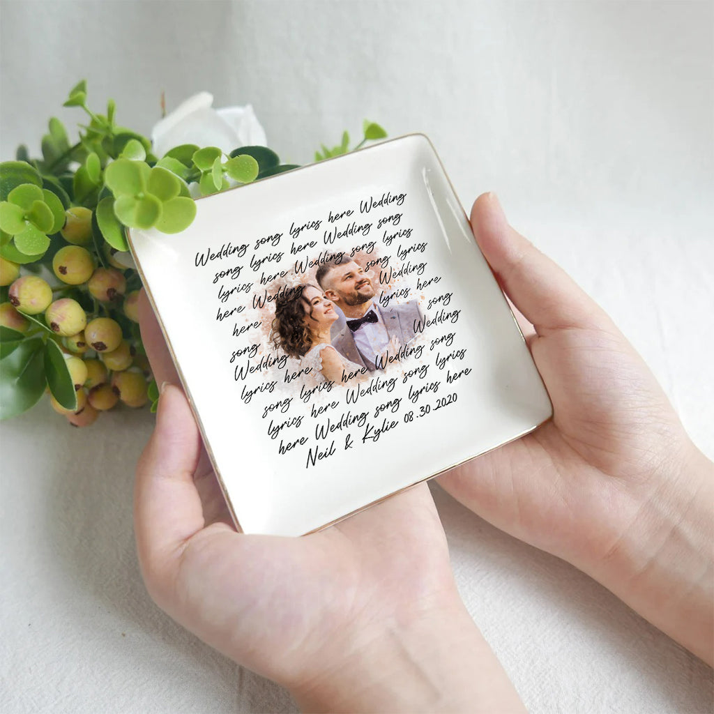 Wedding Song Lyrics With Personalized Watercolor Portrait - Personalized Husband And Wife Jewelry Dish