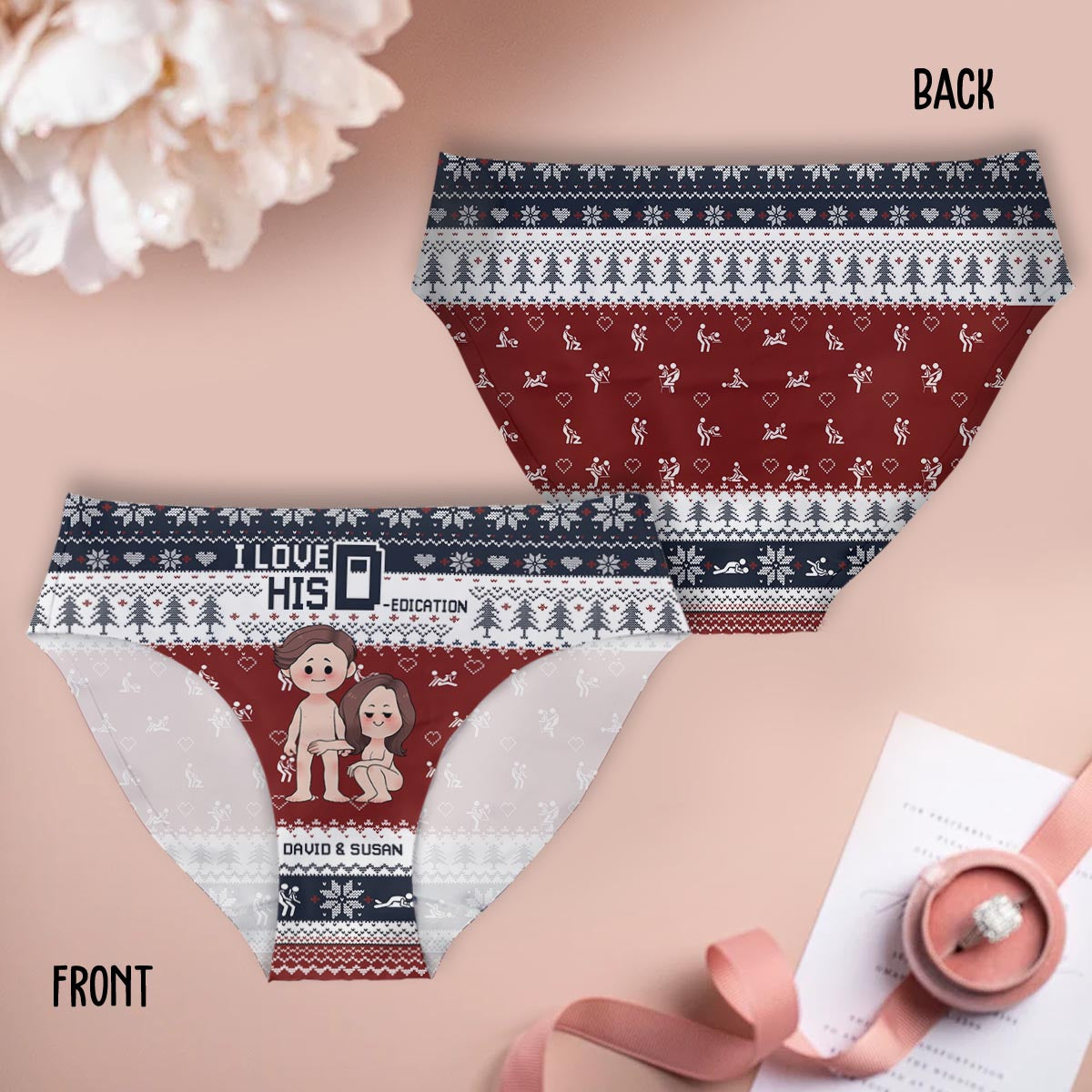 I Love Her P I Love His D - Personalized Couple Women Briefs & Men Boxer Briefs