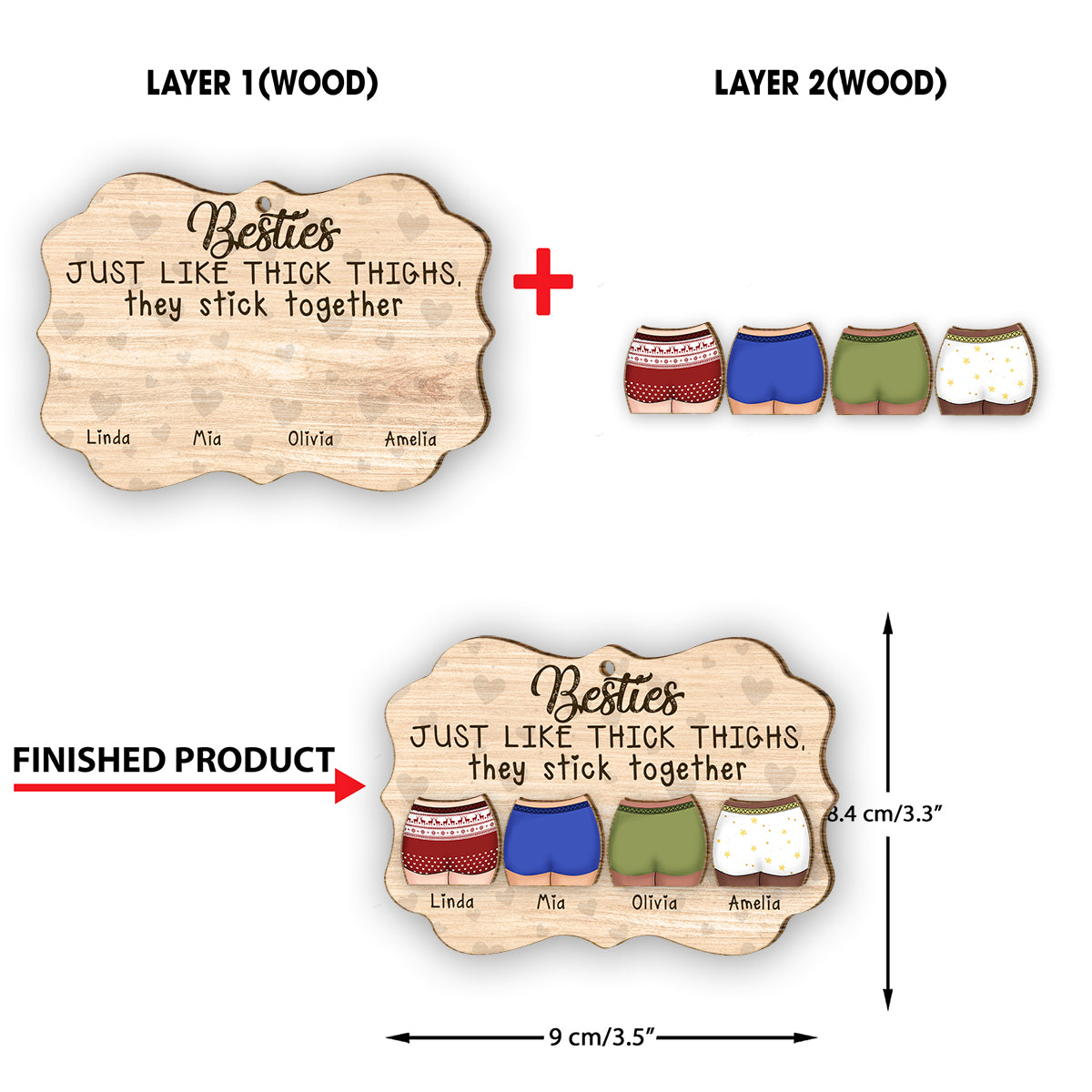 Genau wie dicke Oberschenkel – Personalisierter, zweilagiger Anhänger für deine beste Freundin