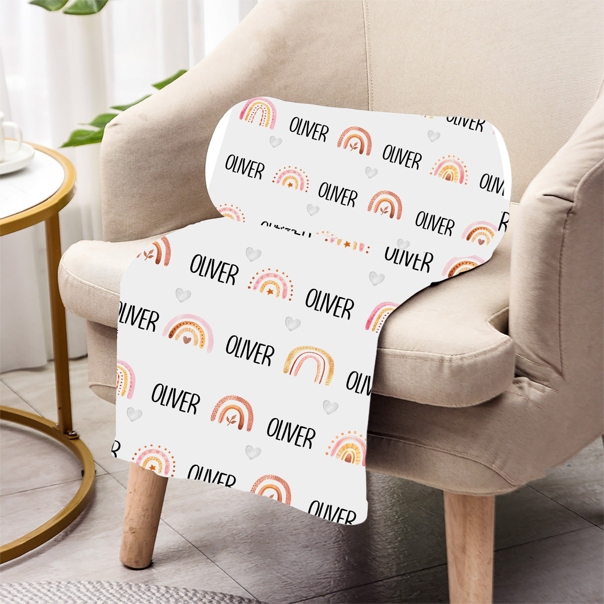 Retro-Regenbogen-Decke mit individuellem Namen – Personalisierte Decke für den Enkel