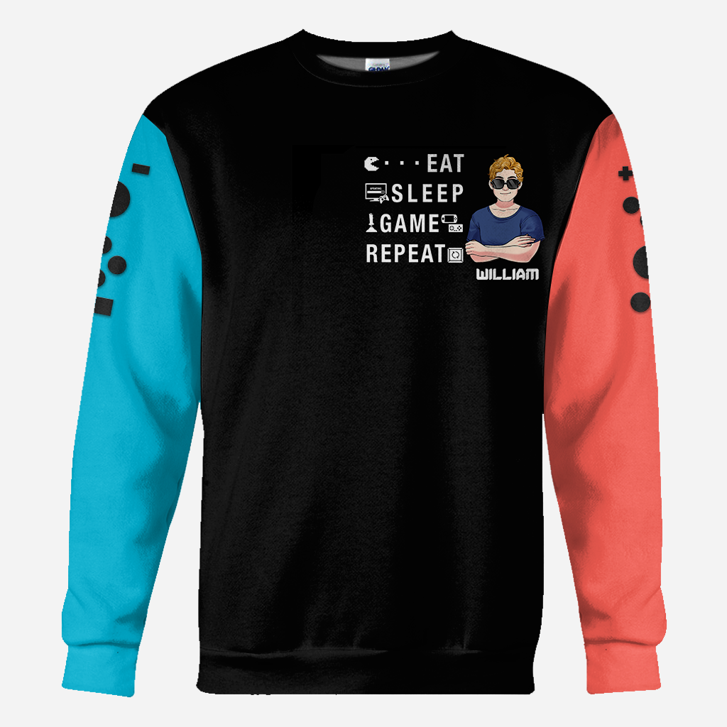 Essen, Schlafen, Zocken, Wiederholen – personalisiertes Videospiel-Shirt