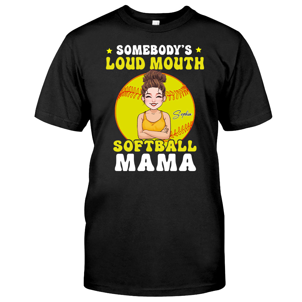 Softball-Mama mit lauter Klappe – Personalisiertes Softball-T-Shirt und Hoodie