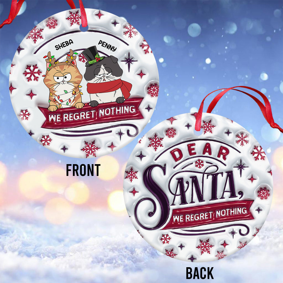Dear Santa, We Regret Nothing - Personalized Cat Ceramic Circle Ornament