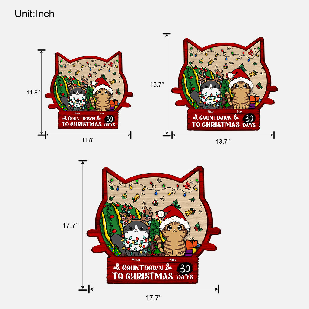 Countdown bis Weihnachten – Personalisiertes Katzen-Holzschild