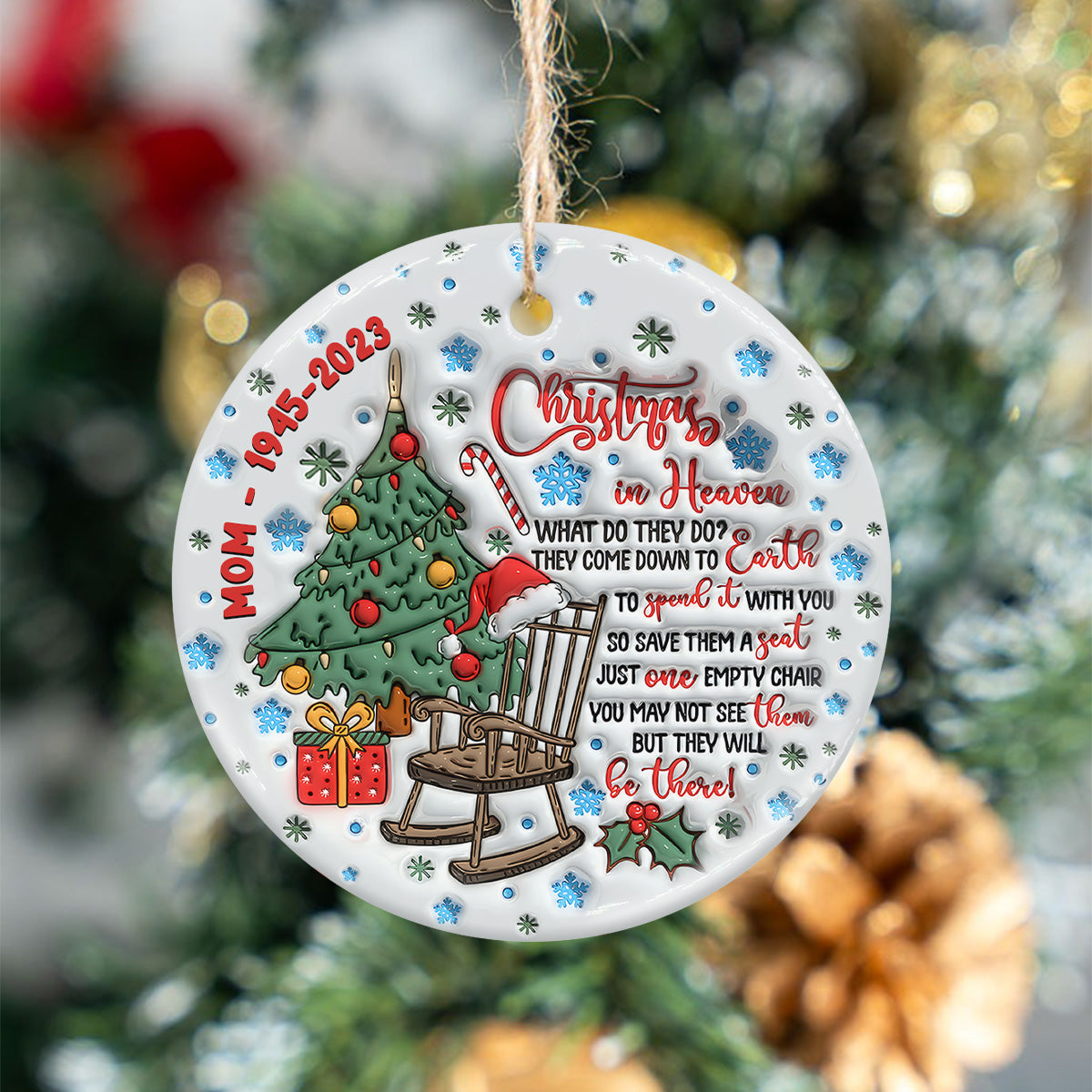 Christmas In Heaven - Memorial gift for loss of - Personalized Ceramic Circle Ornament