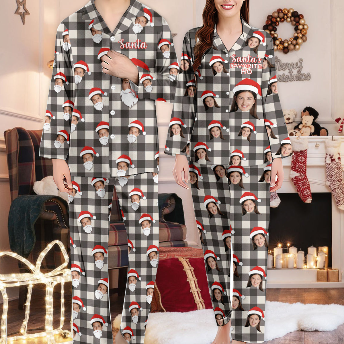 Santas Lieblings-Ho - Personalisierter Partner-Pyjama mit Knopfleiste