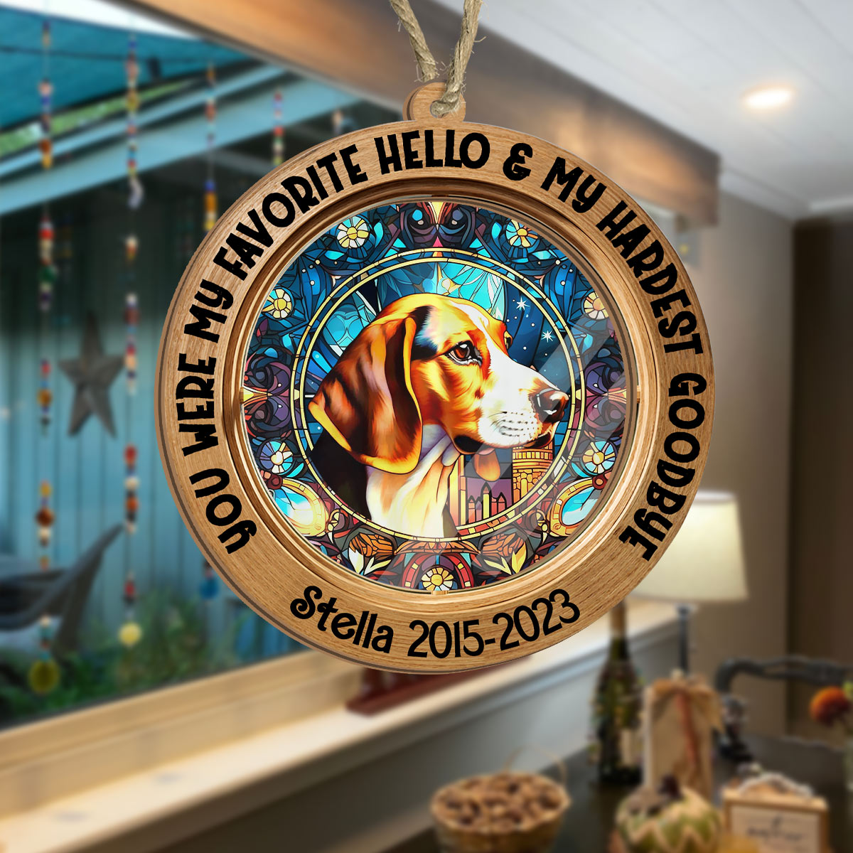 Du warst mein liebstes Hallo und mein schwerster Abschied – personalisierter Hunde-Sonnenfänger