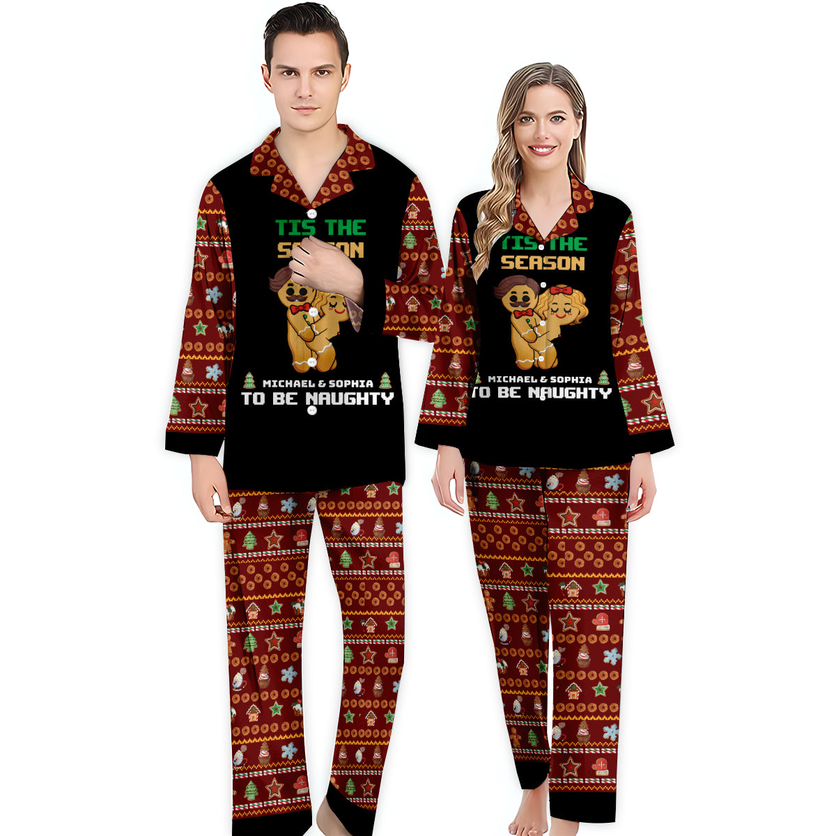 Die Jahreszeit, um frech zu sein – personalisierte Partner-Pyjamas mit Knopfleiste