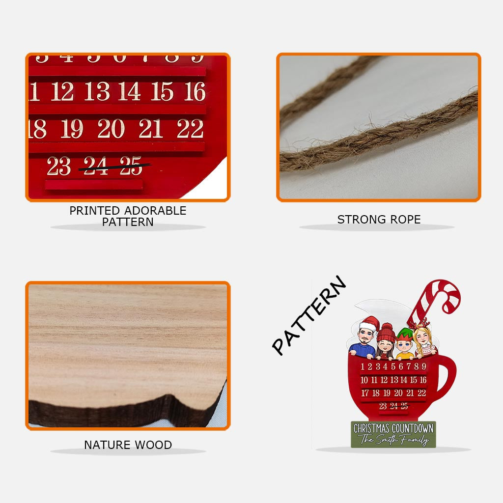 Weihnachtscountdown – Personalisiertes Familien-Holzschild