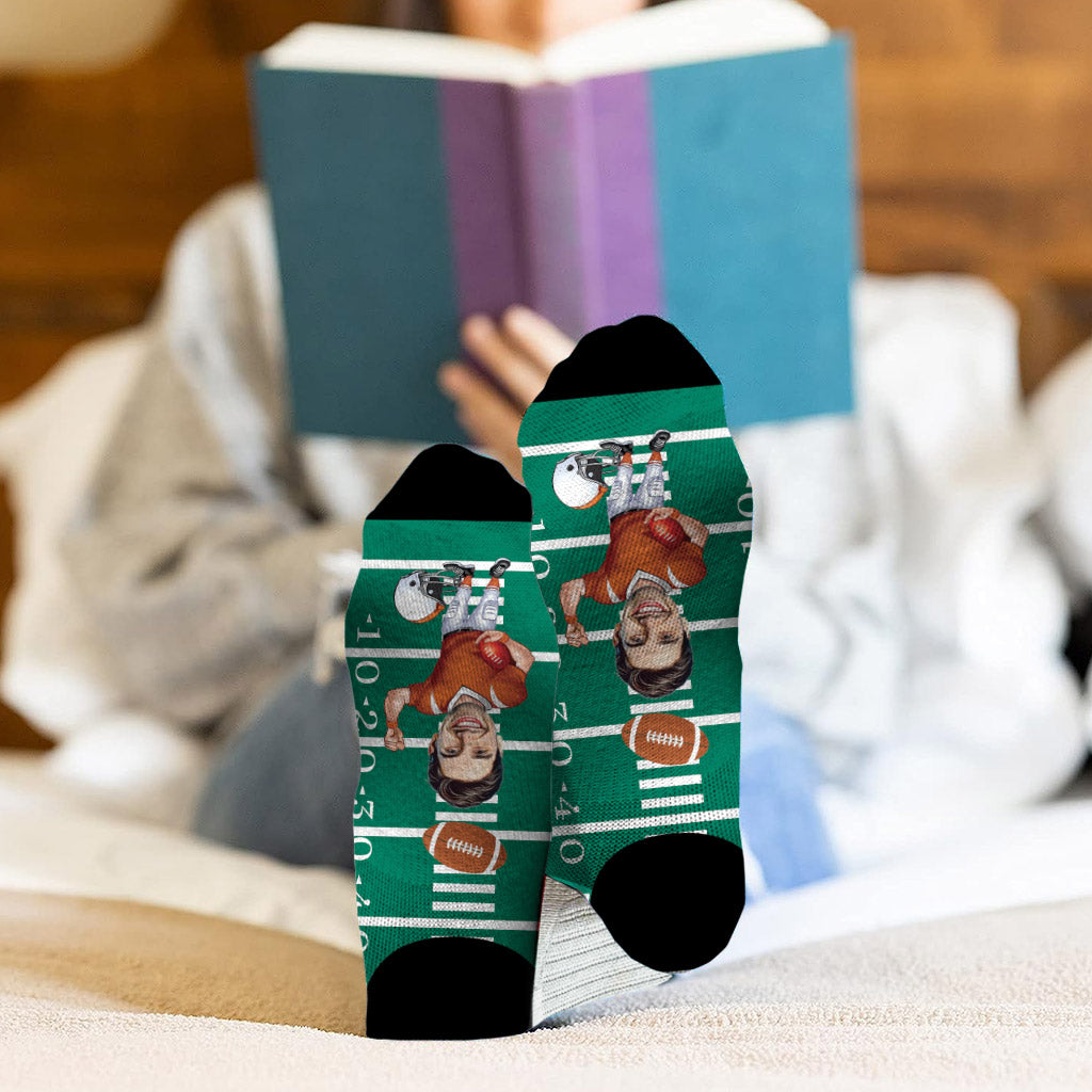 Funny Caricature Portrait - Football gift for dad, him, son - Personalized Socks