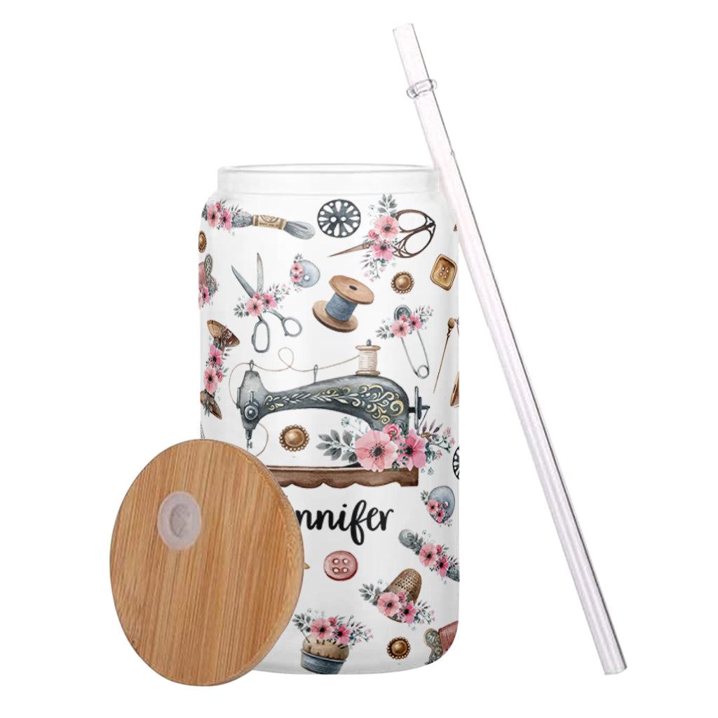 Love Sewing - Personalized Sewing Can Glass