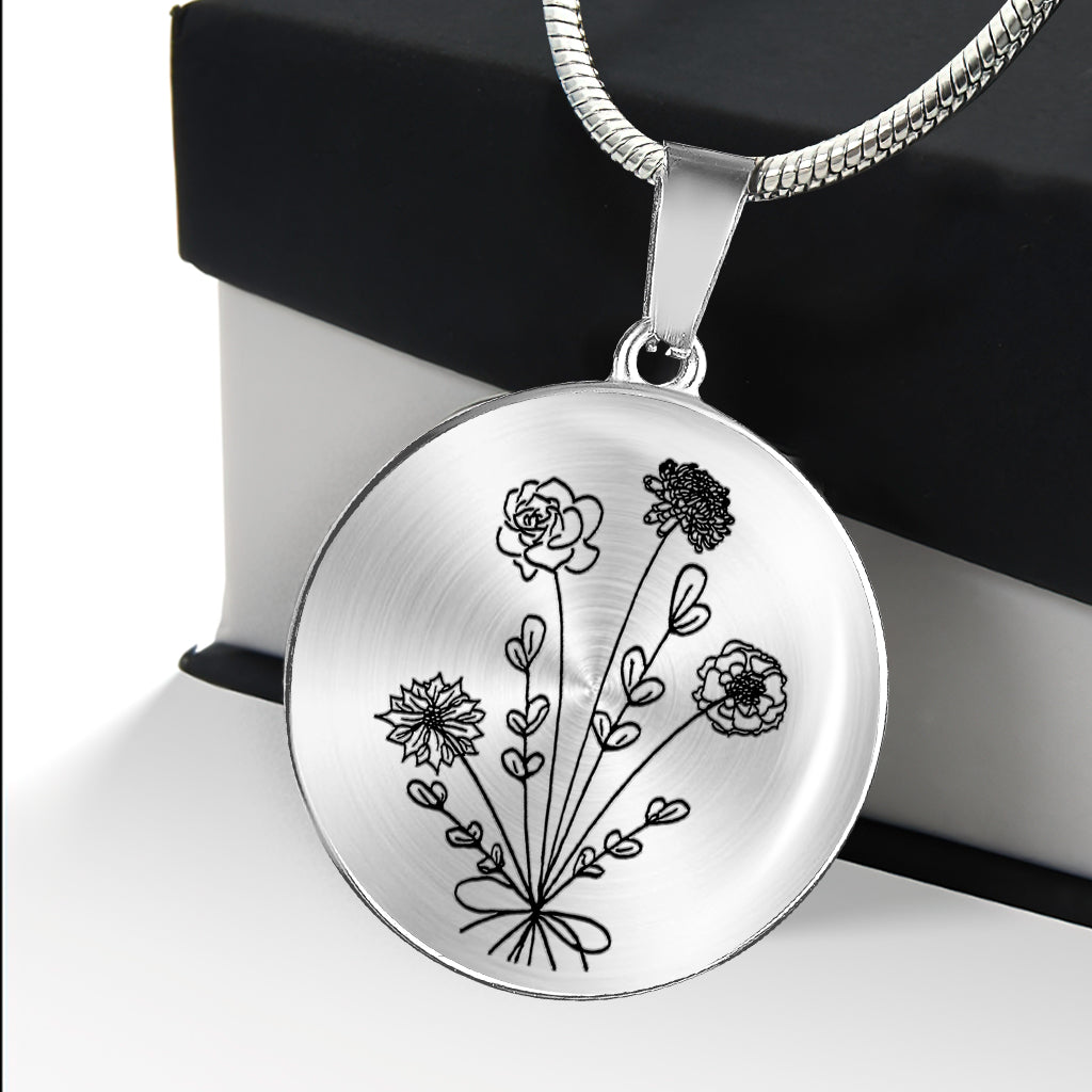 Geburtstagsblume – Geschenk für Mama, Ehefrau, Freundin, Oma – Personalisierte runde Anhängerkette