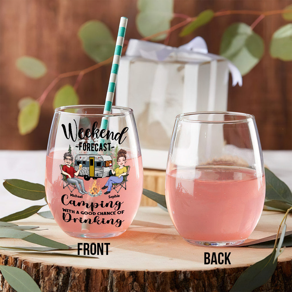 Weekend Forecast - Personalized Camping All Over Wine Glass