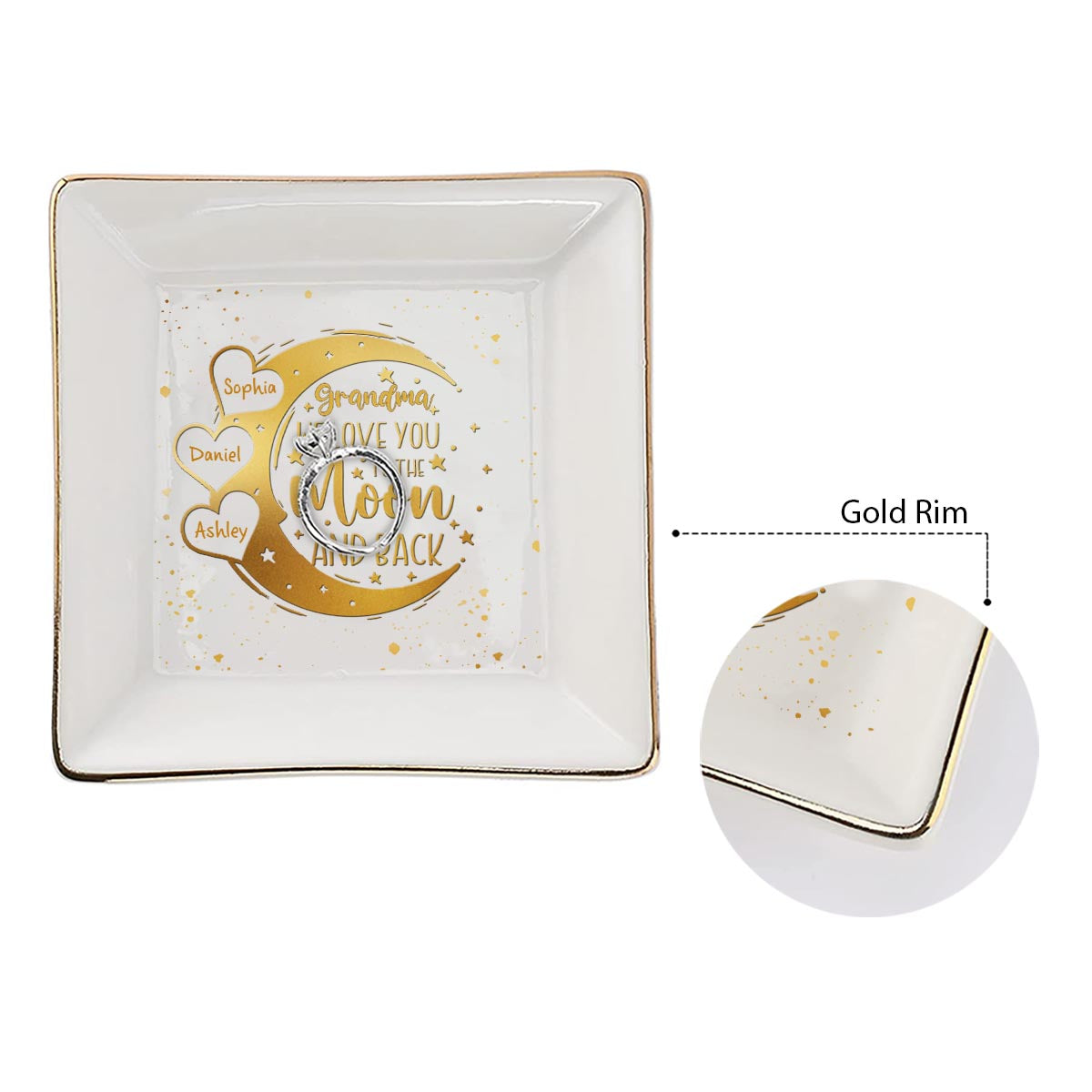 Ich liebe dich bis zum Mond und zurück – Geschenk für Mama, Oma, Opa, Onkel, Tante, Papa – Personalisierte Schmuckschale