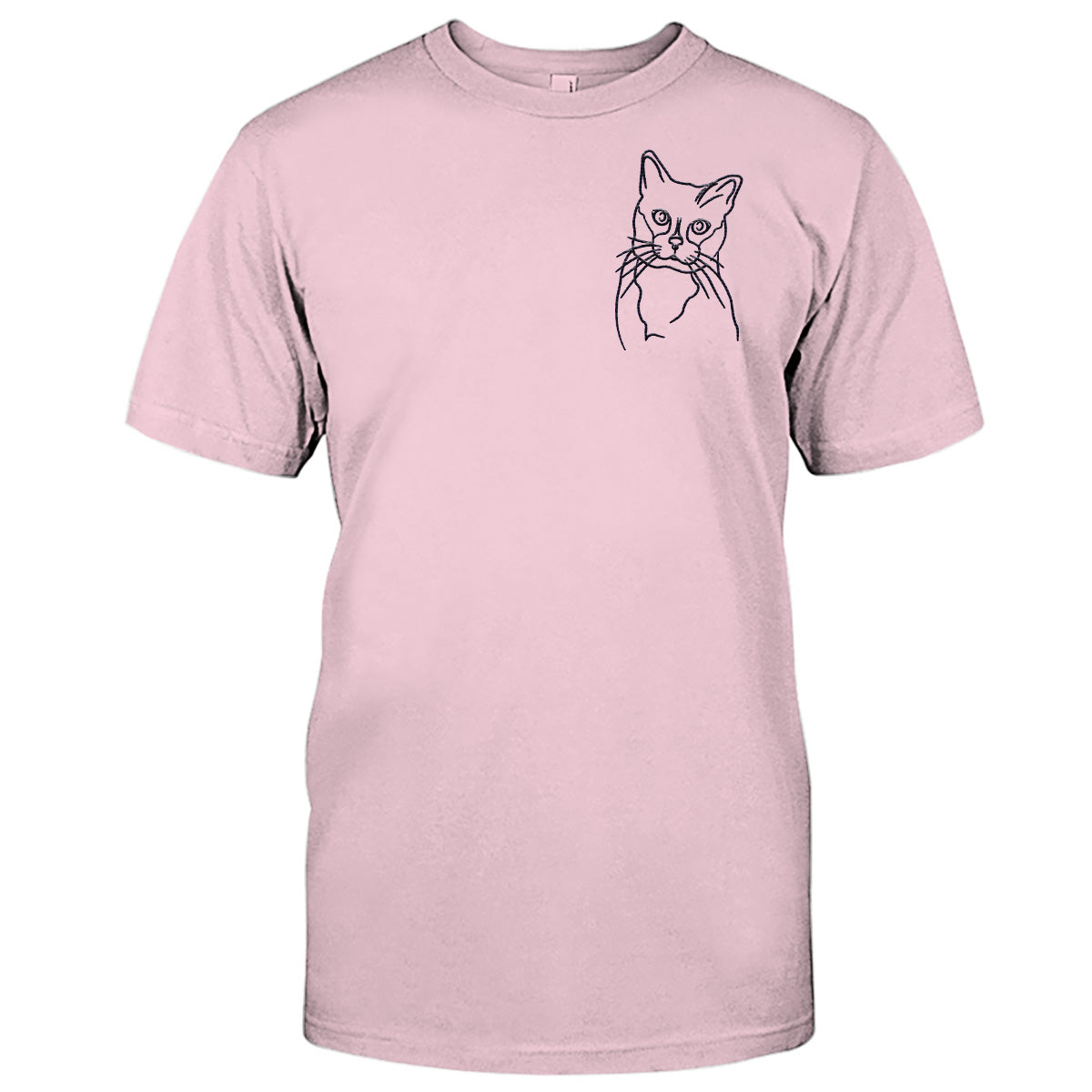 Individuelle Linienzeichnung – Personalisiertes T-Shirt mit Katzenstickerei