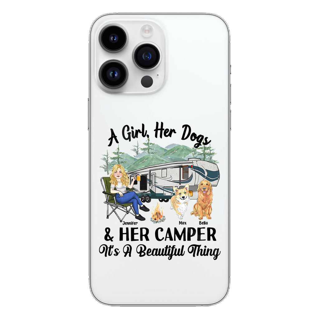 A Girl Her Dog And Her Camper - Camping gift for dog lover - Personalized Clear Phone Case