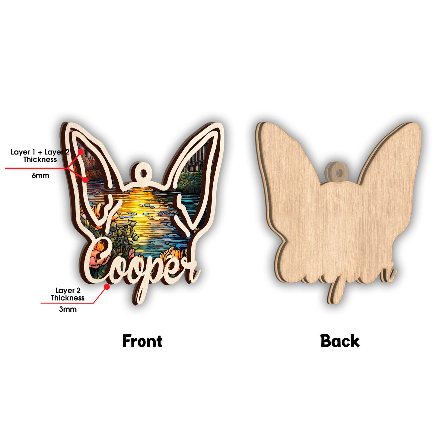 Hundeohren – Geschenk für Hunde- und Katzenliebhaber, für alle, die einen Hund oder eine Katze verloren haben – Personalisierter, zweilagiger Anhänger