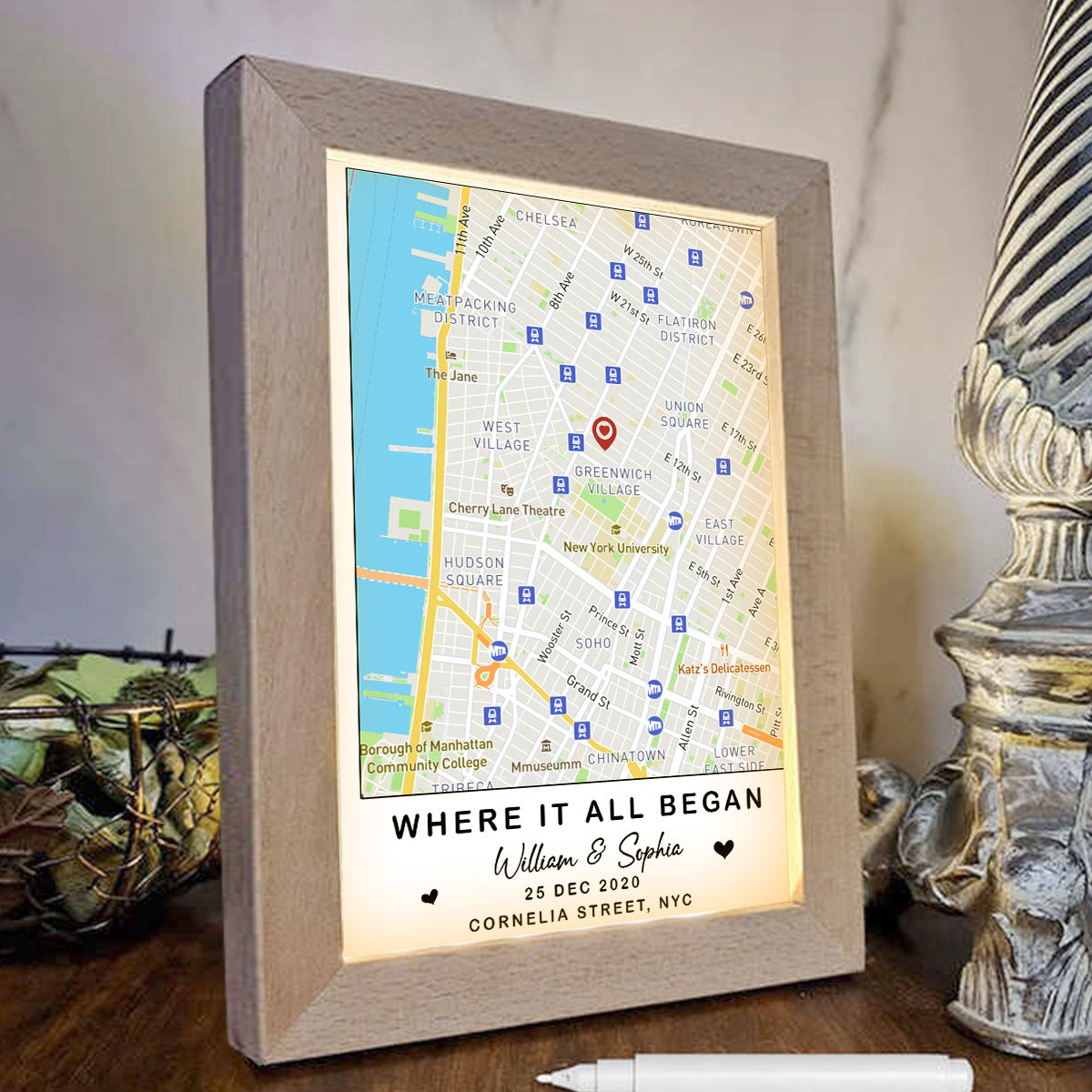 Wo alles begann – Personalisierter Fotorahmen mit Paarbeleuchtung