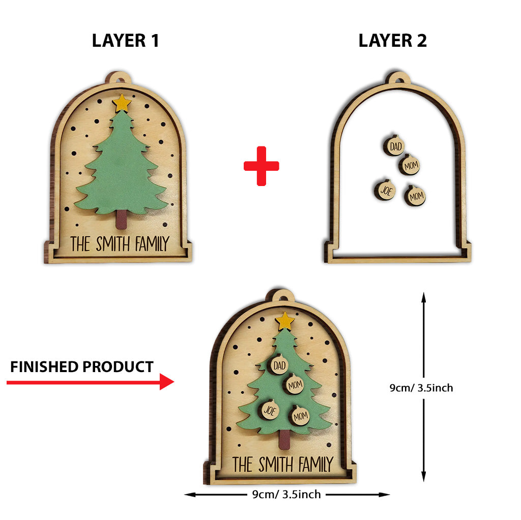Frohe Weihnachten – Personalisierter zweilagiger Holzschmuck für die Familie