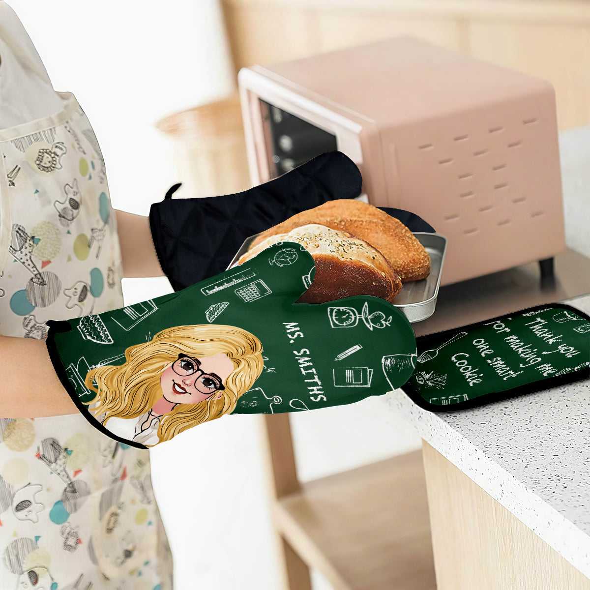 Wie schön es ist, von dir unterrichtet zu werden – Personalisiertes Ofenhandschuh- und Topflappen-Set für Lehrer