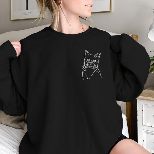 Individuelle Linienzeichnung – Personalisierter Pullover mit Katzenstickerei