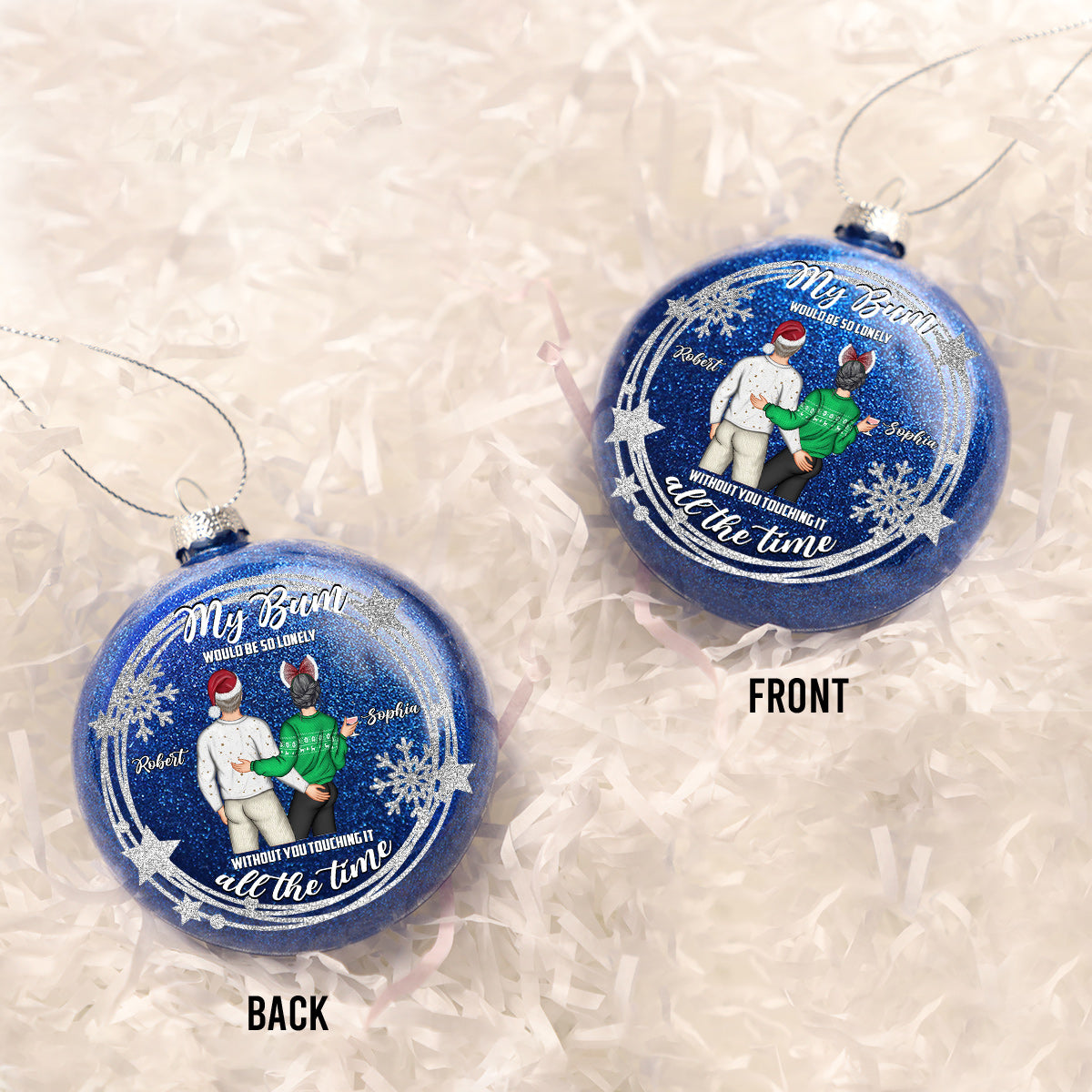 Berühr meinen Po – Personalisierte Glitzerkugel für Paare