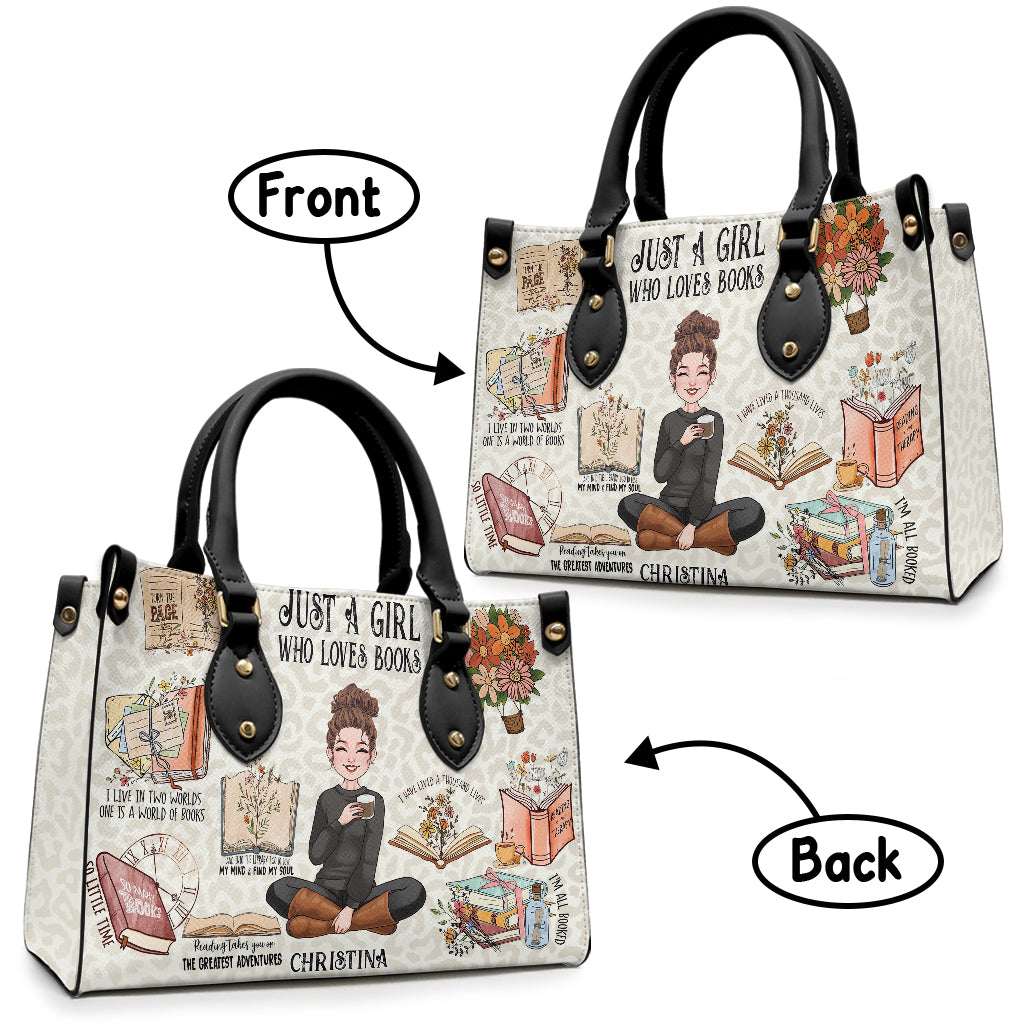 Einfach ein Mädchen, das Bücher liebt – personalisierte Buch-Lederhandtasche