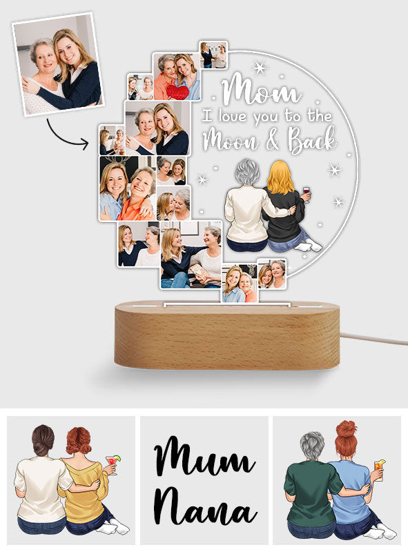 Ich liebe dich bis zum Mond und zurück – Personalisierte, mutterförmige Plakettenleuchte
