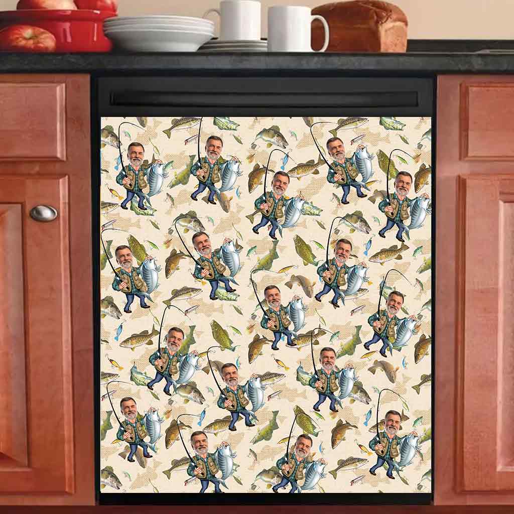 Photo Inserted Funny Fishing - Personalized Fishing Dishwasher Cover