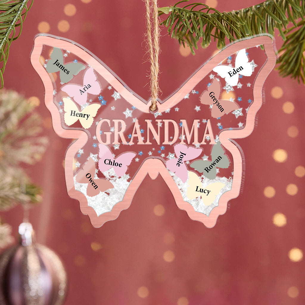 Schmetterlinge für Oma und Enkelkinder – Geschenk für Oma – Personalisierter dreilagiger Schüttel-Ornament