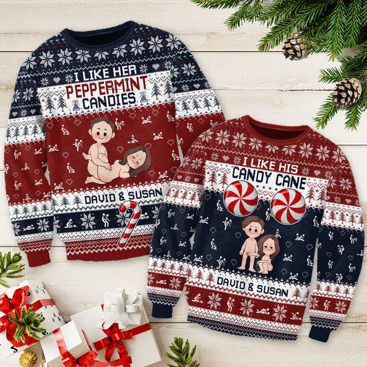 Ich mag ihre Pfefferminzbonbons, seine Zuckerstange - Personalisierter hässlicher Paarpullover