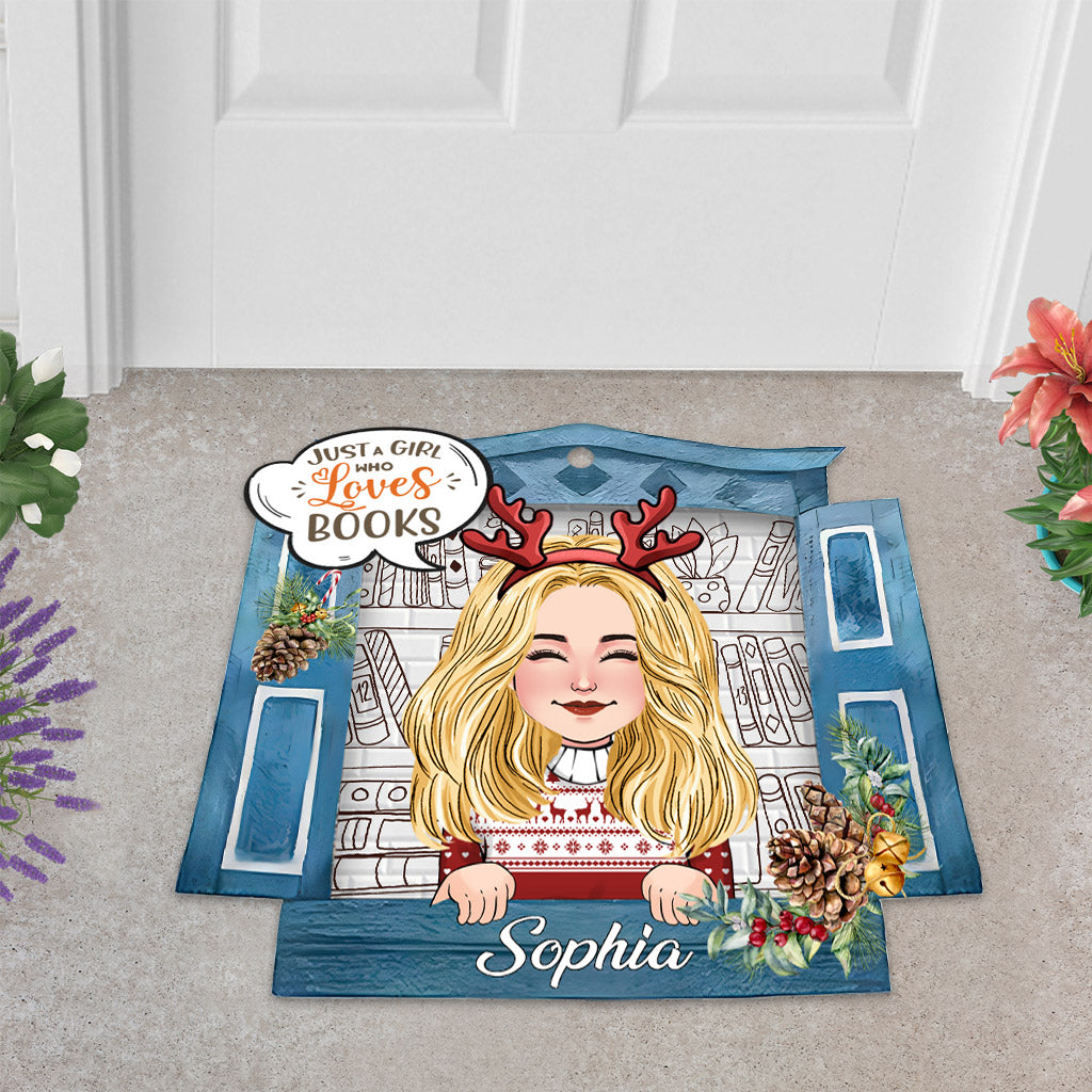 Einfach ein Mädchen, das Bücher liebt – personalisierte Fußmatte in Buchform