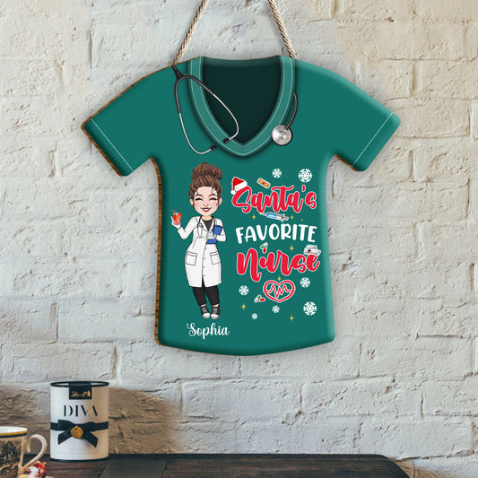 Santa's Favorite Nurse - Personalized Nurse Custom Shaped Wood Sign