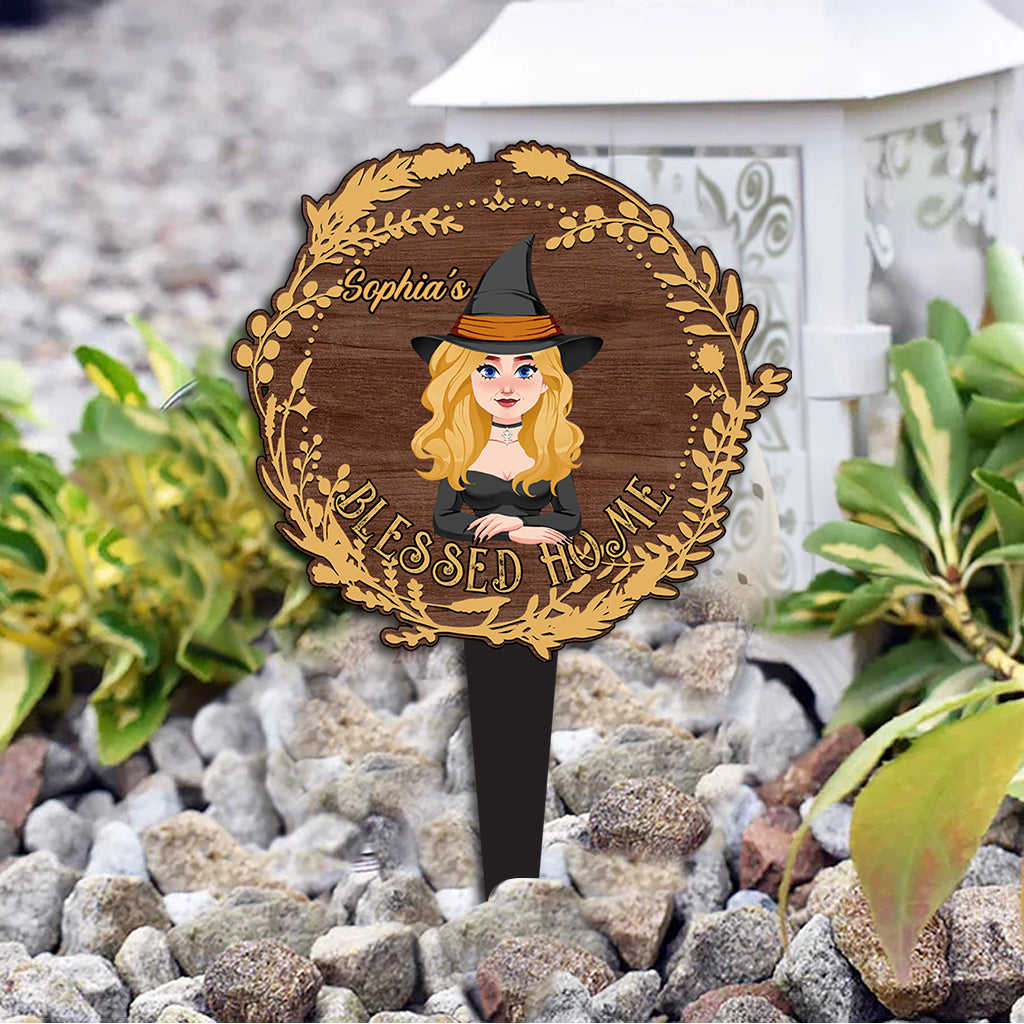 Blessed Home - Personalized Witch Acrylic Plaque Stake