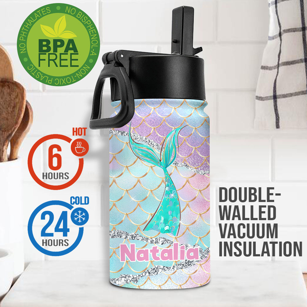 Beach Please I'm A Mermaid - Personalized Sea Lover Kids Water Bottle