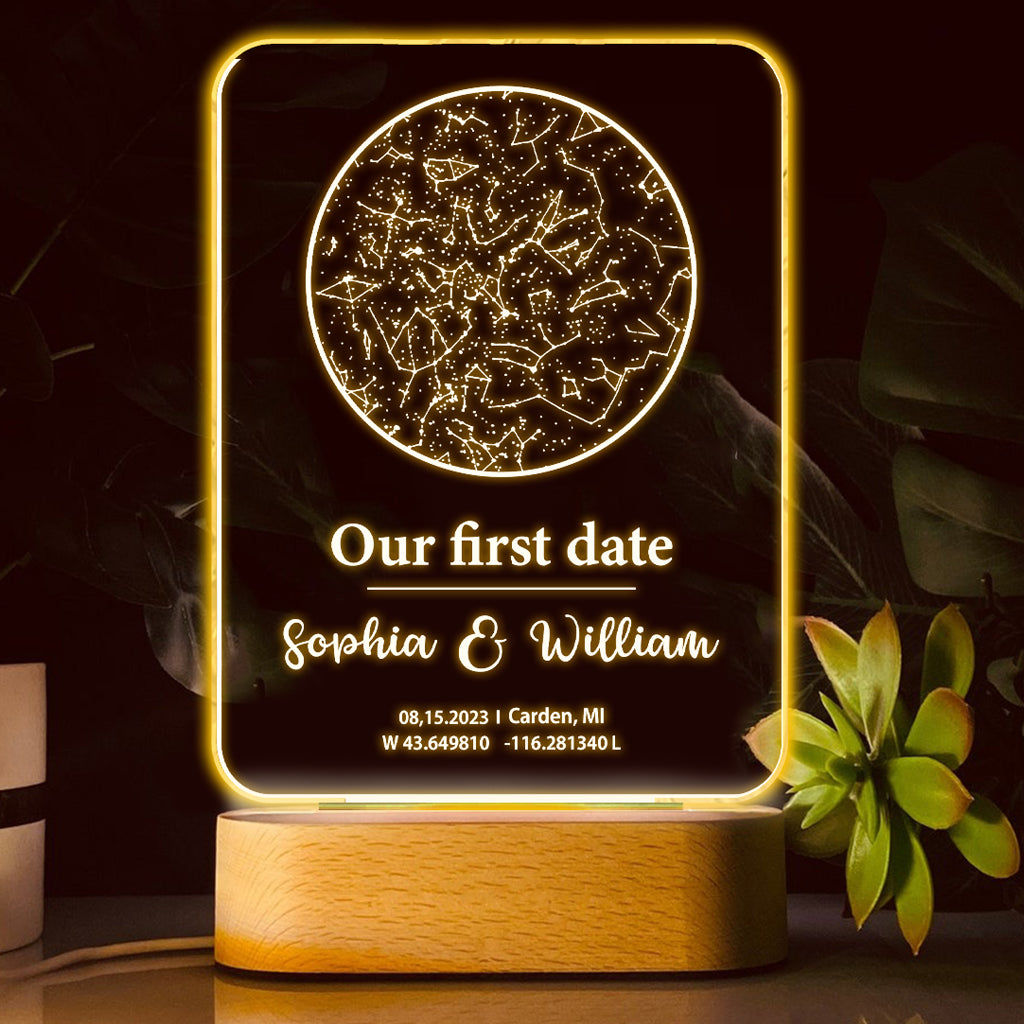 Our First Date - Personalized Couple Shaped Plaque Light Base
