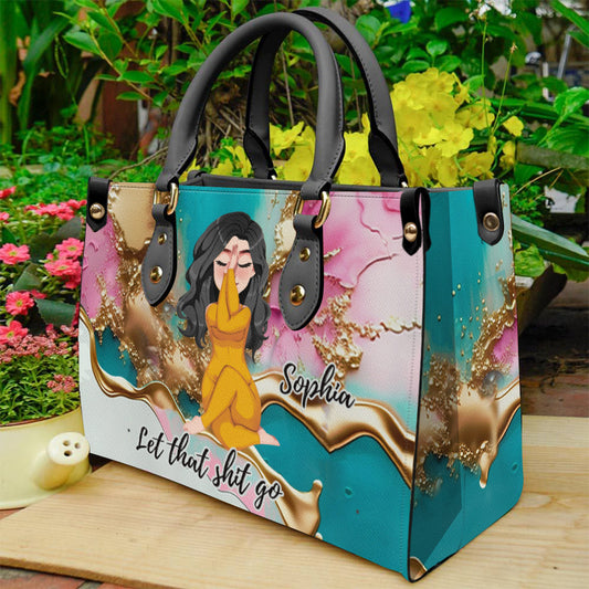 Lass den Scheiß los – personalisierte Yoga-Lederhandtasche