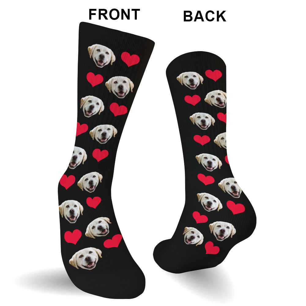 Individuelles Gesichts-Herz-Muster – personalisierte Hundesocken