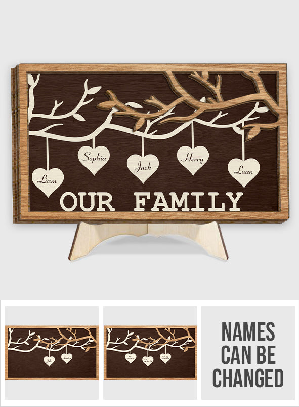 Familienstammbaum zum Aufhängen – Personalisiertes zweilagiges Holzschild/Holzplakette für die Familie