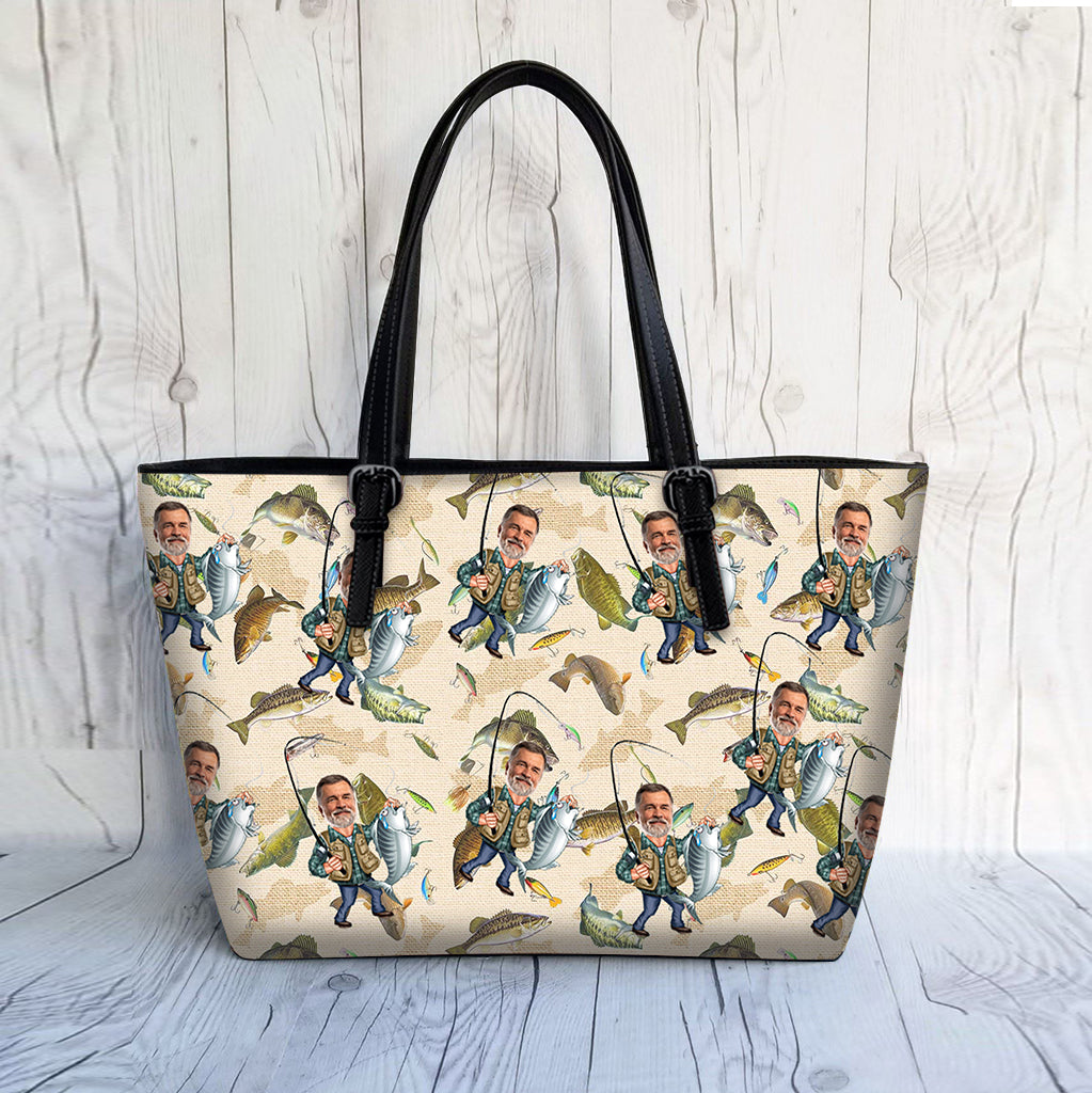 Foto eingefügt Lustiges Angeln - Personalisierte Angeltasche aus Leder