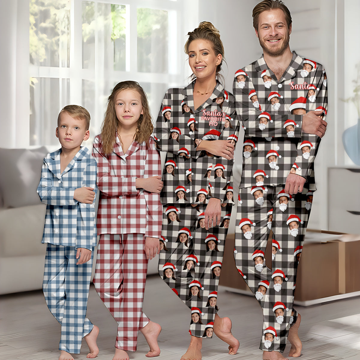 Santas Lieblings-Ho - Personalisierter Partner-Pyjama mit Knopfleiste