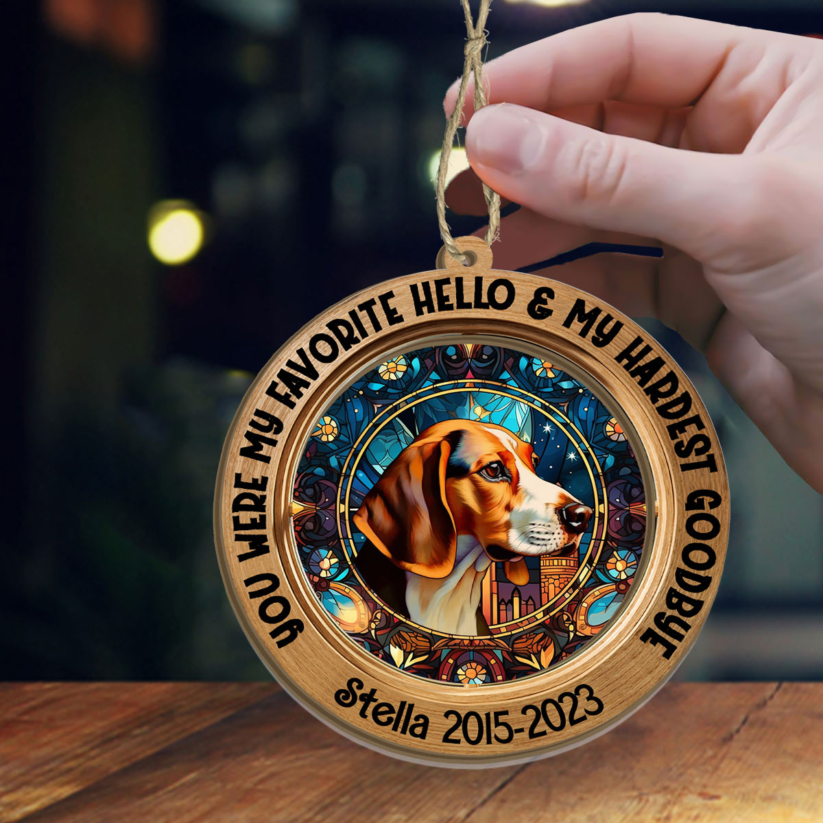 Du warst mein liebstes Hallo und mein schwerster Abschied – personalisierter Hunde-Sonnenfänger