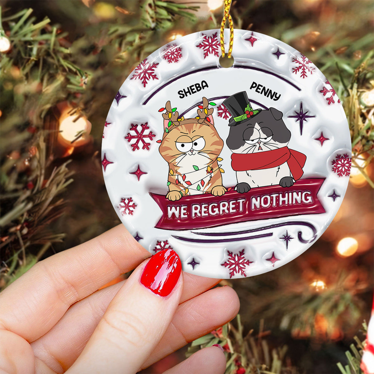 Dear Santa, We Regret Nothing - Personalized Cat Ceramic Circle Ornament