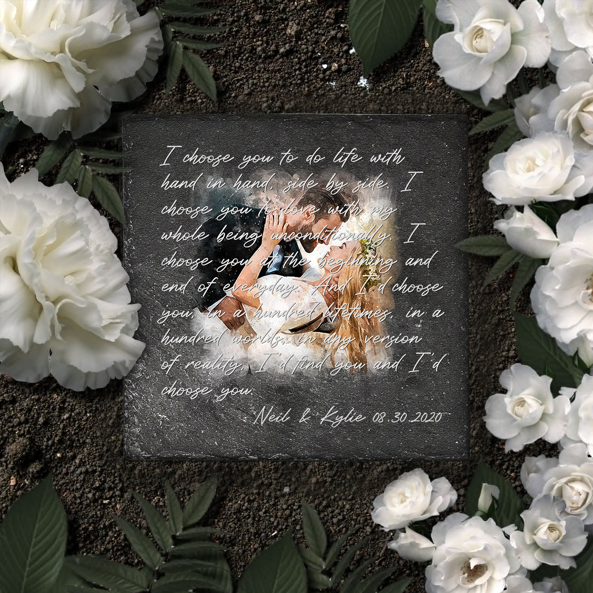 Ich wähle dich – Personalisierter quadratischer Stein für Ehemann und Ehefrau