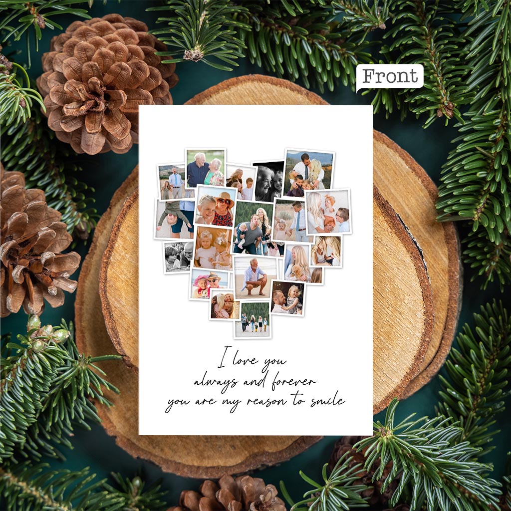 Beliebige Nachricht, Herz-Foto hochladen – personalisierte Grußkarte