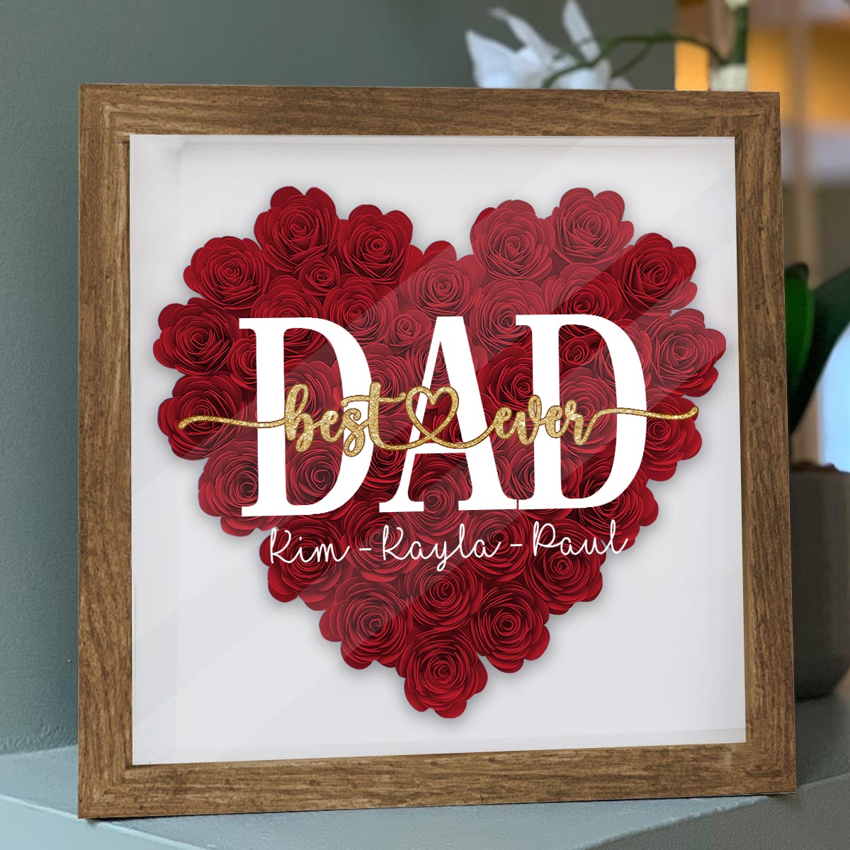 Beste Mama der Welt – Geschenk für Mama, Oma, Opa, Papa, Tante, Schwester – Personalisierte Blumen-Schattenbox