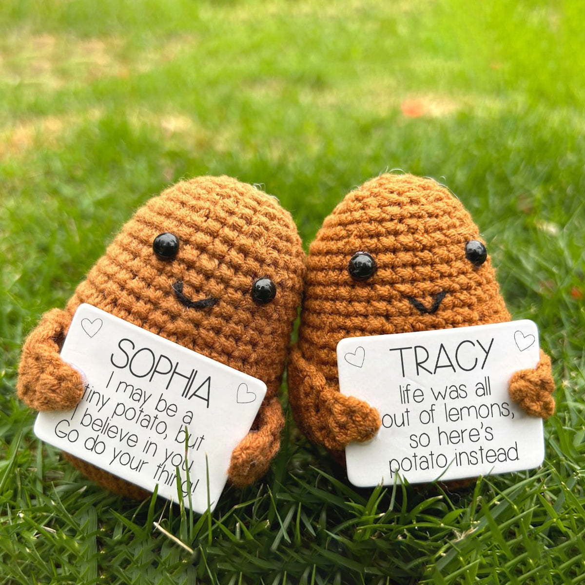 Positive Potato – Personalisierte handgestrickte Figur