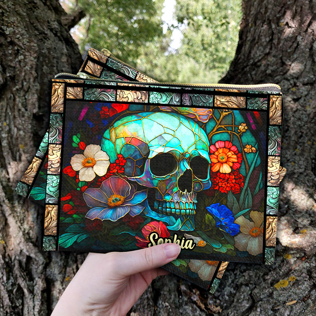 Totenkopf mit Blumenmuster – personalisierte Totenkopftasche